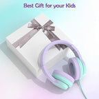 Candy Bila Kids Headphones, Wired Headphones for Kids Over Ear with Microphone, 85/94dB Volume Limiter Headphone for Girls Boys, Foldable Headphone for Learning & Entertainment,Gradient Purple