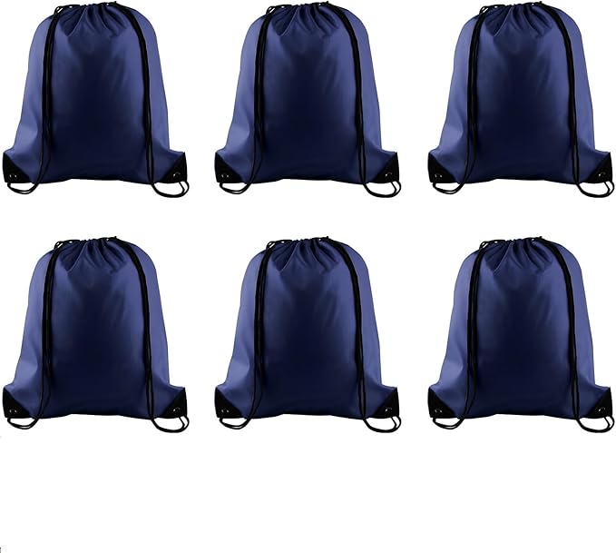 PLULON 6 Pcs Drawstring Bags Bulk Navy Blue Drawstring Backpack String Backpack Cinch Sack Sport Gym Backpack Bags for Yoga Traveling Outdoor Sports