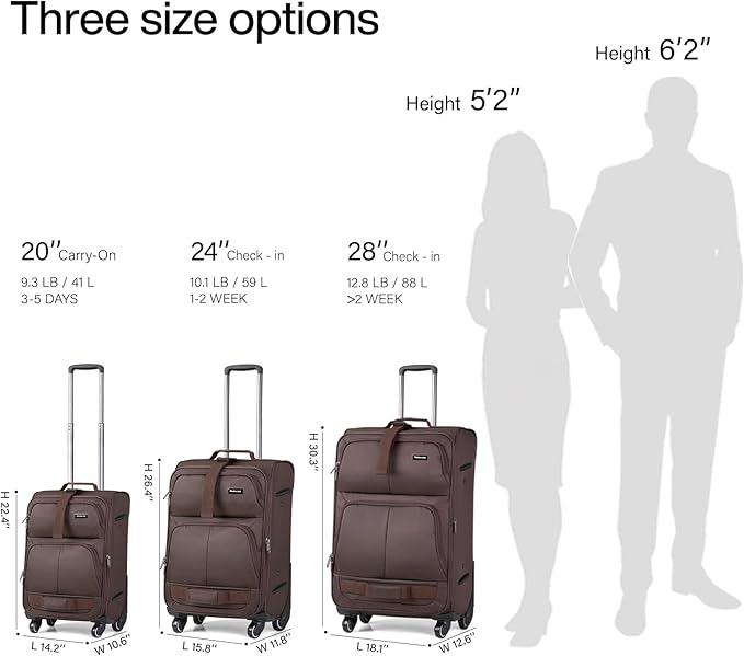 Hanke 24 inch Softside Expandable Luggage with Spinner Wheels, Medium Size Suitcase Checked Luggage Travel Luggage Rolling Suitcase,Coffee