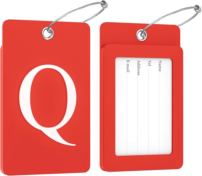 Gostwo 2 Pack Luggage Tags for Suitcases, 26 Initial Letter Travel Luggage Baggage Identification Labels ID Tag Fully Bendable Tags with Stainless Steel Loop (Red) (Letter Q)