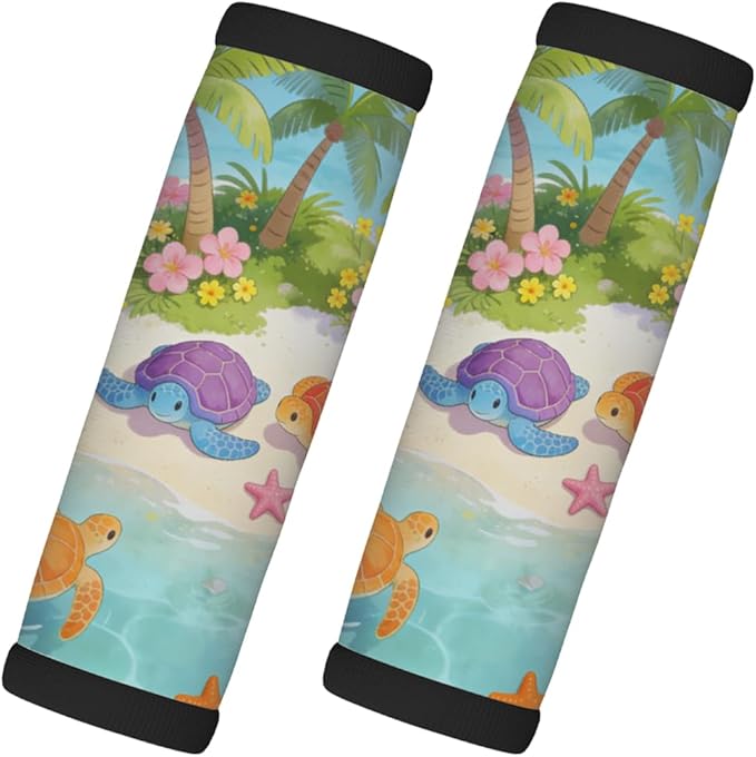 2 Pack Luggage Handle Wrap with Travel Tags - Non-Slip Protective Cover Soft Handle Grips Covers for Suitcase(Island Turtles)