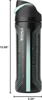 Owala TRON FreeSip Insulated Stainless Steel Glow in the Dark Water Bottle with Straw for Sports and Travel, BPA-Free, 24 oz, Black