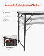 VEVOR Camping Kitchen Table, Folding Outdoor Cooking Table, 3 Adjustable Heights, Aluminum Lightweight Portable Cook Station with Storage Organizer, Carry Handle, for BBQ Party Picnic RV Travel, Black