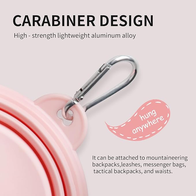 Collapsible Dog Bowls 2-Pack, Portable Travel Dog Bowl with Carabiner, Food-Grade Silicone Pet Bowl for Hiking, Walking (Macaron Pink and Yellow)