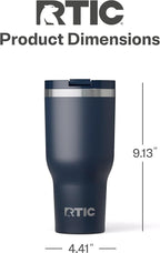 RTIC 40oz Essential Tumbler with Lid, Ceramic Lined, Insulated, Stainless Steel, Metal, Double Wall Vacuum-Insulation, Travel Cup for Iced Coffee, Tea, Hot and Cold Drink, Navy