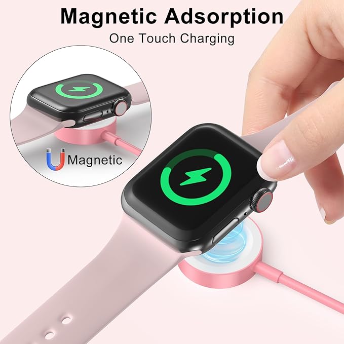2Pack Pink for Watch Charger USB Magnetic Fast Charger Portable Compatible with Watch Ultra/SE/Series 10-1 [3.3FT]