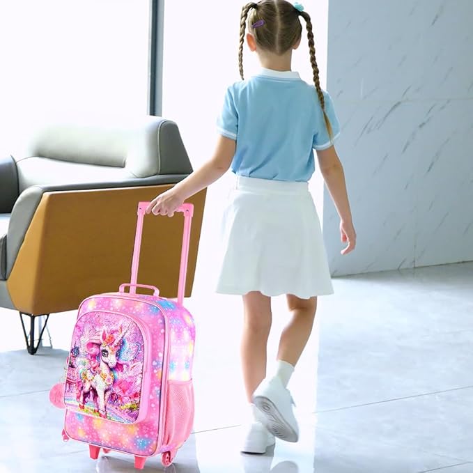Girls Luggage, 18" Kids Carry on Suitcase With Wheels, Unicorn Suitcases for Toddler Children(Pink)