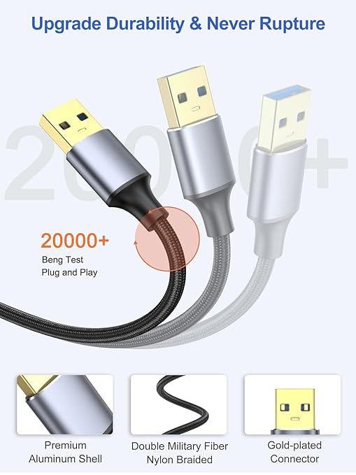 USB Cable 1FT 5-Pack, Short USB A Male to Male Cable Double Sided USB 3.0 Cord Compatible with Hard Drive, Laptop Cooler, DVD Player and More