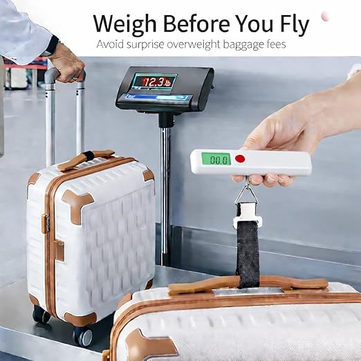 Digital Luggage Scale, Portable Handheld Travel Weight Scale with Backlit LCD Display, 110 lb Capacity, Hook and Strap, (White)