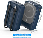 Magnetic Wireless Power Bank 26800mAh, PD 22.5W Type-C Fast Charging Portable Charger 5 Outputs, Battery Pack for Magsafe Built in 2 Cables with Stand LED Display for iPhone 17/16/15/14/13/12-Blue