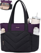 LOVEVOOK Puffer Tote Bag for Women, V-Quilted Puffy Teacher Tote Nurse Bag, Large Shoulder Laptop Purse for Work Travel Gym