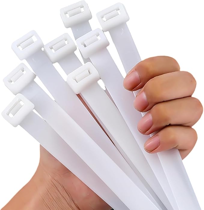 250lb White Zip Ties Heavy Duty 12 Inch Outdoor, Extra Large Cable Tie Wraps Long Plastic Wire Ties Wide Big Strong Thick Clear Zipties 50 Pack