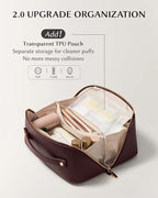 EACHY Travel Makeup Bag, Large Capacity Cosmetic Bag for Women, Waterproof PU Leather, Flat Open Portable Toiletry Bag for Skincare, Brushes & Travel Essentials