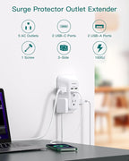 Addtam USB Wall Charger Surge Protector, 5 Outlet Extender with 4 USB Charging Ports 3 Sided 1800J Power Strip Multi Plug Outlets, Wall Adapter Spaced for Home Office, PD 20W