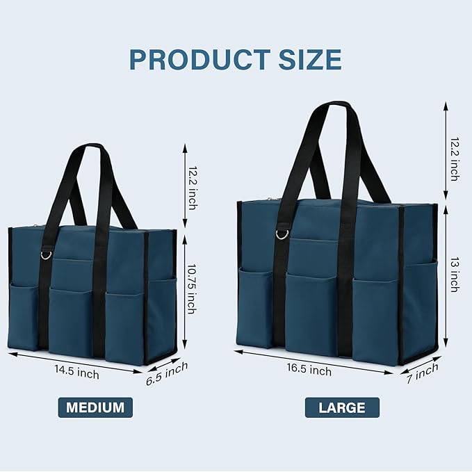 Becokan Large Tote Bag for Women Waterproof with 12 Pockets Top Zipper Closure Utility Teacher Nurse Bags for Work School