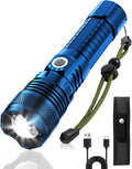 Victoper Blue LED Flashlights, High Powered High Lumens Super Bright Tactical Flashlight, Rechargeable, 5 Modes Zoomable Waterproof Flash Lights for Emergency, Outdoor, Home, Camping, Hiking