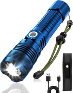 Victoper Blue LED Flashlights, High Powered High Lumens Super Bright Tactical Flashlight, Rechargeable, 5 Modes Zoomable Waterproof Flash Lights for Emergency, Outdoor, Home, Camping, Hiking