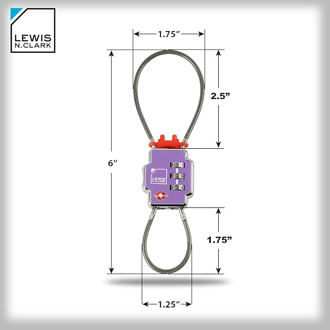 Lewis N Clark 3X Security Lock TSA Luggage Locks for Suitcases, Carry On, Laptop Bag, Set Combo to Create Secure Padlock for Travel, Vacation, Business, or Backpacking, Purple, 1 Pack