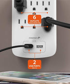 Fosmon 6 Outlet Surge Protector 1200 Joules with 2 USB Ports Charger (3.1A), Multi Plug Outlet Extender 1875 Watt, 3-Prong Grounded Wall Tap Adapter (2 Pack)