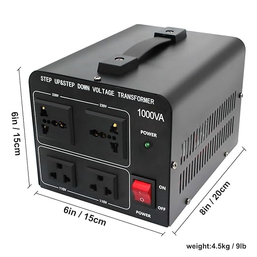 Yinleader 1000W Voltage Converter Transformer(110V to 220V OR 220V to 110V) 1000 Watt Step Up/Down Converter 110/120 Volt - 220/240 Volt w/US Power Cord,Circuit Breaker Protection