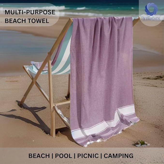Cotton Turkish Beach Towel with Towels Oversized 36"x72" Pool Absorbent Extra Large Quick Dry Sand Travel Towel (Purple, 2 Pack)