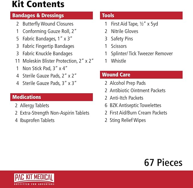Pac-Kit Watertight Explorer 1 First Aid Kit for Hiking, Camping and Outdoor Activities, 67 Pieces