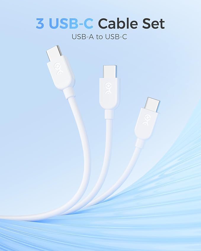 Cable Matters 3-Pack Long USB A to USB C Cable 10ft in White, Support Apple CarPlay, Android Auto, USBA to USBC Charging Cable for iPhone 16/15 Pro Max Plus, Galaxy S23