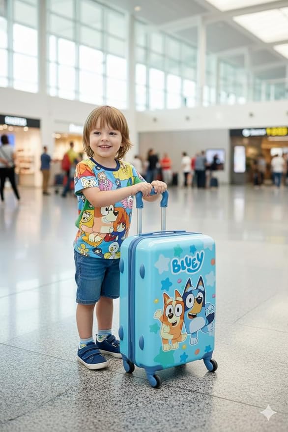 Fast Forward Bluey 20" Hardshell Luggage - Cute & Durable Hard-side Suitcase for Travel with Spinner Wheels 20"x12"x8"