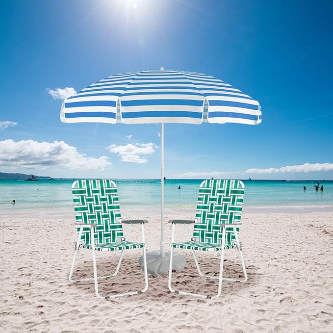 VINGLI Patio Lawn Webbed Folding Chairs Set of 2, Outdoor Beach Chair Portable Dining Chair for Yard, Garden (Green, Classic)