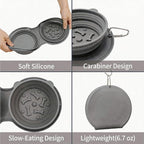 2-in-1 Collapsible Dog Bowl for Travel, Portable Dog Water Bowl with Carabiner Clip, Foldable Silicone Food Dish for Pets Outdoor Hiking Camping Walks (Gray)