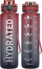Sahara Sailor Water Bottle 32oz, Durable and Leakproof Water Bottles Motivational with Time Marker, Tritan, BPA Free, Wide Mouth with Easy Clean Brush for Gym, Travel, Home, School, Office (1 Bottle)