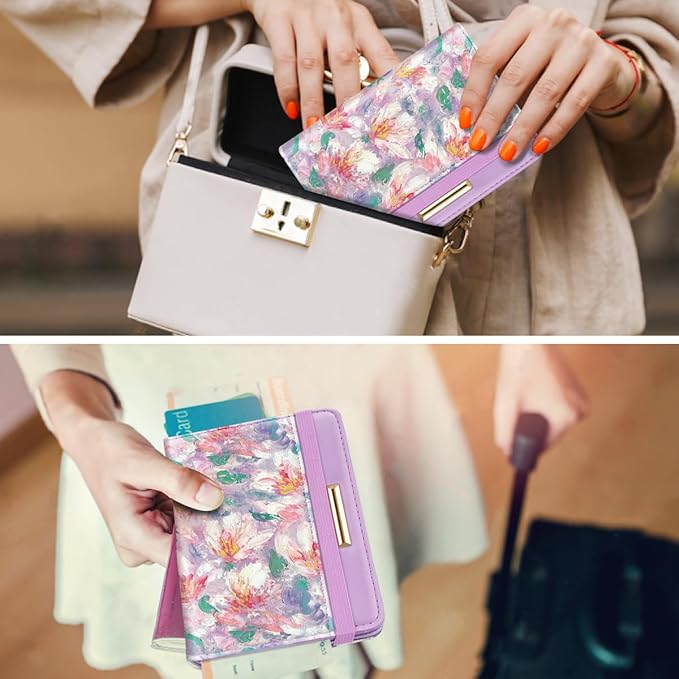 Passport Holder Cover,Traveling Passport Case Cute Passport Wallet for Women,Spring Garden