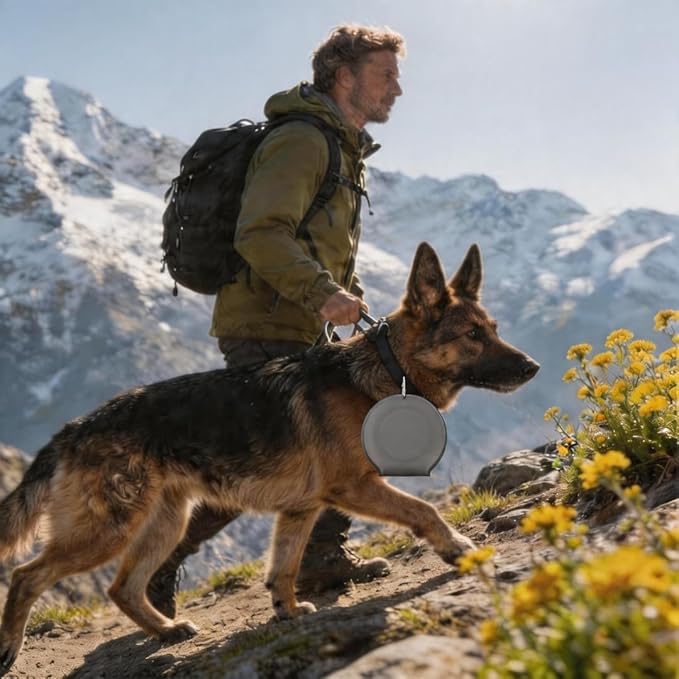 2-in-1 Collapsible Dog Bowl for Travel, Portable Dog Water Bowl with Carabiner Clip, Foldable Silicone Food Dish for Pets Outdoor Hiking Camping Walks (Gray)