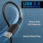 3 Pack USB Extension Cable 12 FT, USB 2.0 Type A Male to Female Extender Cord Adapter, Compatible with Printer, Keyboard, Mouse, Flash Drive, Hard Drive, Controller, Black Cable with 5 Cable Ties