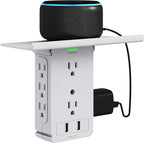 Socket Wall Shelf-CFMASTER 10 Port Surge Protector Wall Outlet, 8 Electrical Outlet Extenders and 2 USB Ports 2.4A, with Removable Built-In Shelf, FCC Listed (1, Gray)…