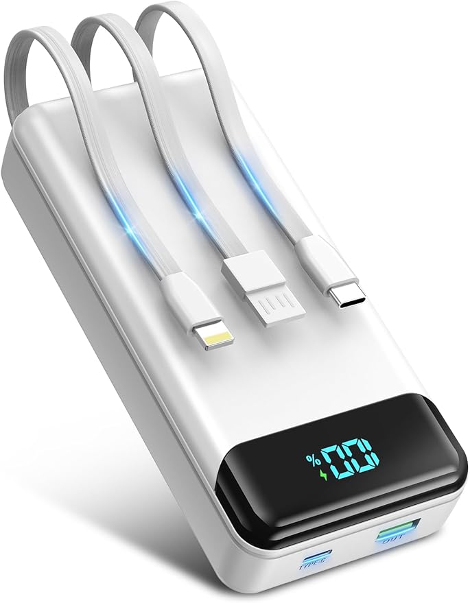 Portable Charger 40000mAh Power Bank - PD 22.5W Fast Charging Battery Pack, Built-in Cable Phone Charger 4 Output 3 Input, Compatible with iPhone 17 16 15 14 Android Samsung