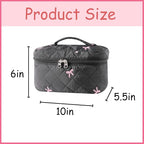 uekeboag Large Travel Quilted Makeup Bag for Women, Floral Cotton Cosmetic Bag, Coquette Aesthetic Floral Toiletry Organizer Bag