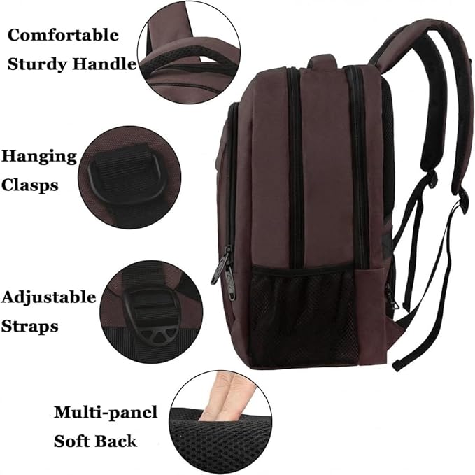 MATEIN 32L Laptop Backpack, Water Resistant School BookBag Fits 15.6 Inch Laptop Computer, Sturdy Personal Item Bag Casual Travel Daypack Carry on Underseat Luggage Backpack for Airlines, Brown