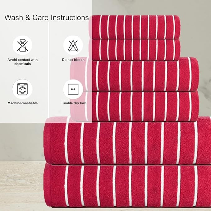 CASA COPENHAGEN Ecstatic 6Pcs 100% Egyptian Cotton Large Designer Towels Gift Set- Rosy, 600GSM, 2Bath 2Hand 2Washcloths, Bath Towels for Bathroom Set for Women & Men