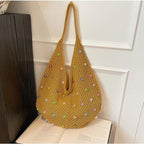Boho Crochet Beach Tote Shoulder Bag with Colored Beads | Colorful Aesthetic Hippie Knit Bag for Women