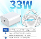 DABUSTAR for iPhone Fast Charger, 33W USB C PD Wall Charger Block Plug with[MFi Certified]6ft Type C to Lightning Cable Quick Charging Data Sync Cord for iPhone14 13 12 11 Pro Max Mini Xs Xr iPad Air
