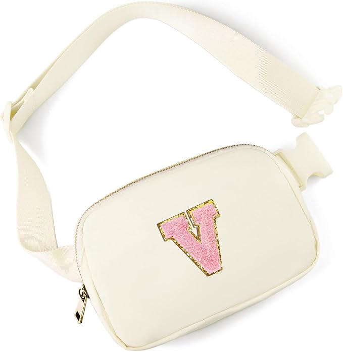 Gitus Personalized Gifts Birthday Gifts for Girls Fanny Pack Cross Body Bags with Initial Letter Preppy Stuff Gifts for Her Girlfriend Wife Sister Friends Mom (Ivory-V)