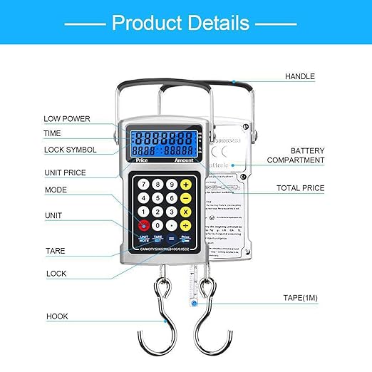 Hook Scale,Handheld Temp Display Clock - KG/G/LB Luggage Scale Hook,for Luggage Farm Market Fishing Travel Shopping Outdoor Hunting Men Women Fishermen