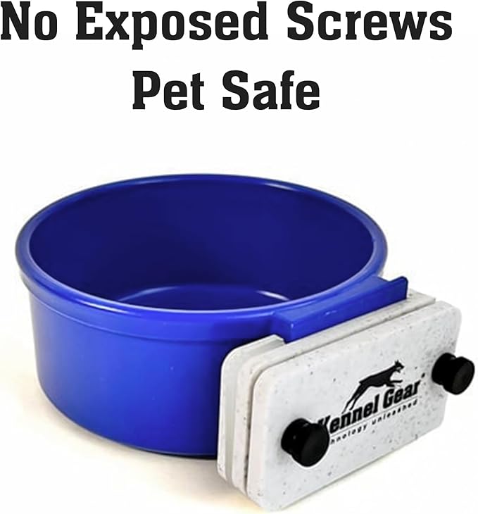 Dog Crate Water Bowl No Spill, 20oz Food-Grade Polypropylene Feeder, Secure Crate Mount with Covered Parts, Travel-Ready & Easy to Clean (Blue)