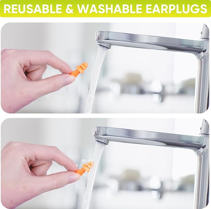 TICONN 100 Pairs Reusable Silicone Ear Plugs for Sleeping Noise Cancelling, Individually Wrapped 25dB NRR Corded Earplugs for Study Concentration Travel (100 Pairs)