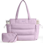 LOVEVOOK Tote Bag for Women with Giant Tumbler Holder Pocket, Puffer Work Travel Laptop Handbag with Zipper for Nurse Teacher