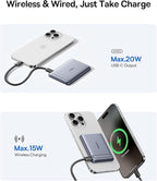 Baseus Picogo Power Bank, Smallest Qi2 Certified 15W MagSafe Portable Charger, 0.5" Ultra Slim 5000mAh Magnetic Battery Pack with Stand, Alloy Wireless Charger for iPhone 17 Pro Max/17 Air/17e Series