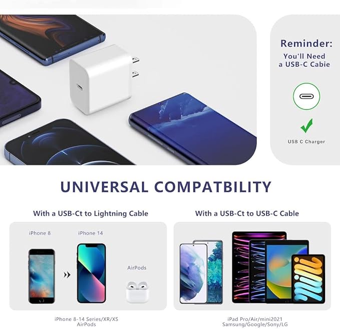 i Phone Charger [MFi Certified] Travel Home Wall Charger and a Charging Cable Compatible with i Phone 14, 13, 12, 11, SE, X, 8, 7, 6, 5, i pad Mini, pod Touch, and i pods (10 Feet)