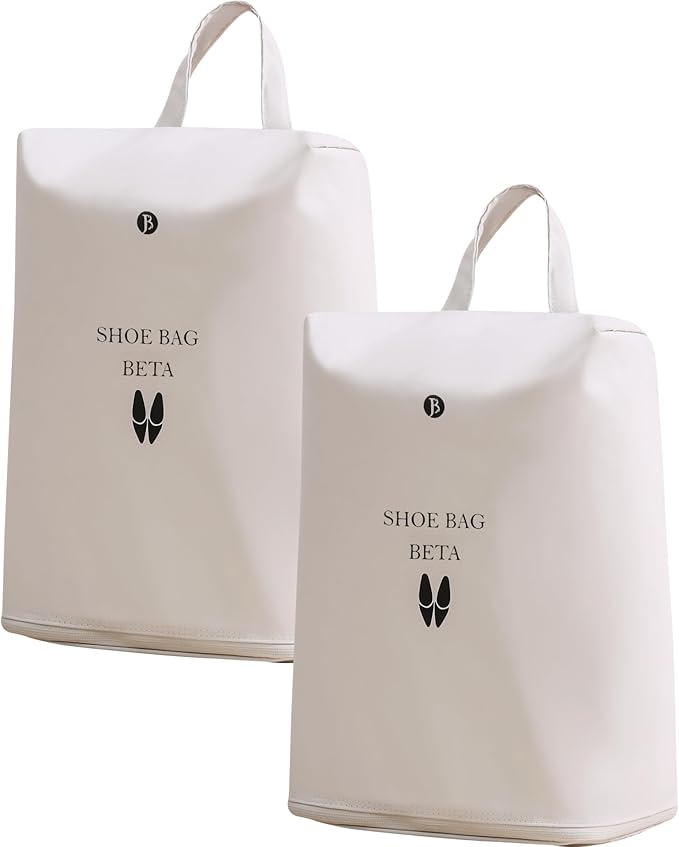 tianzong Shoe Bags for Travel, Waterproof Shoe Storage Organizer with Zipper for Men and Women (2 Pack, Beige)