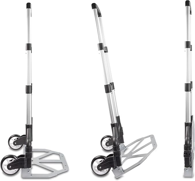 Ultimaxx Professional Heavy-Duty 150 Pound (lb) Capacity Aluminum Folding Hand Truck/Luggage Cart (Black/Silver) with Adjustable Handle, Folding Away Wheels, and Bungee Cord